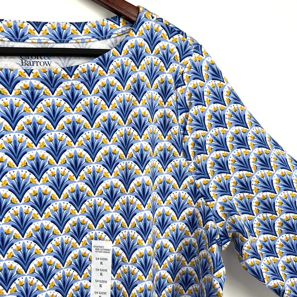 NEW Croft & Barrow Womens Size XL Stretchy Blue Yellow Blouse Shirt Top Floral - Picture 4 of 7